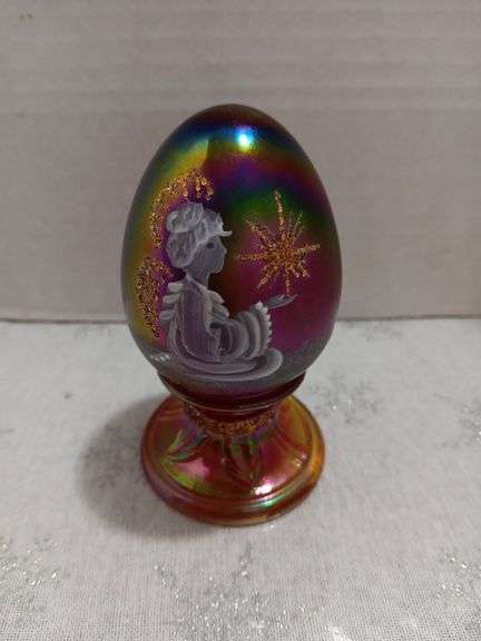 Fenton Iridescent Glass Hand Painted Egg (Signed & Numbered)