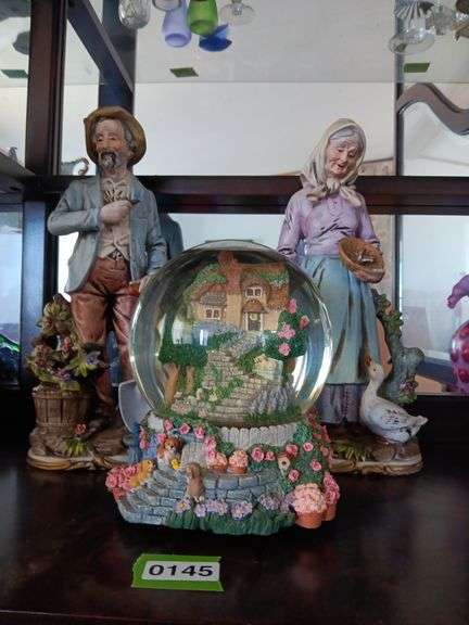 Pair of Homco Figurines & Musical Snow Globe