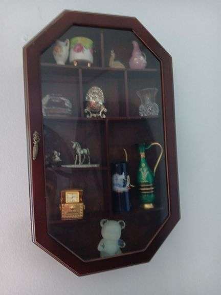 Wall Mounted Curio Cabinet w/ Assorted Decorative Collectables