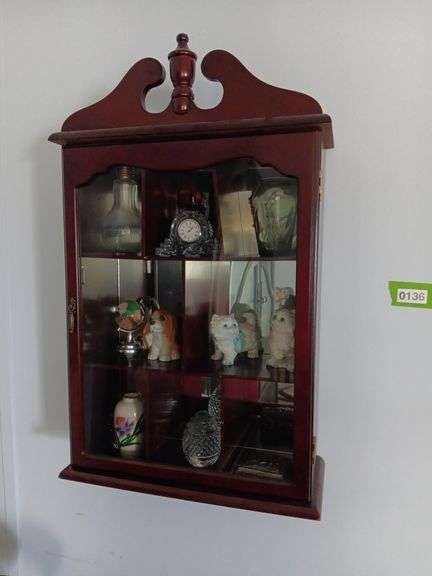 Wall Mounted Curio Cabinet w/ Assorted Decorative Items