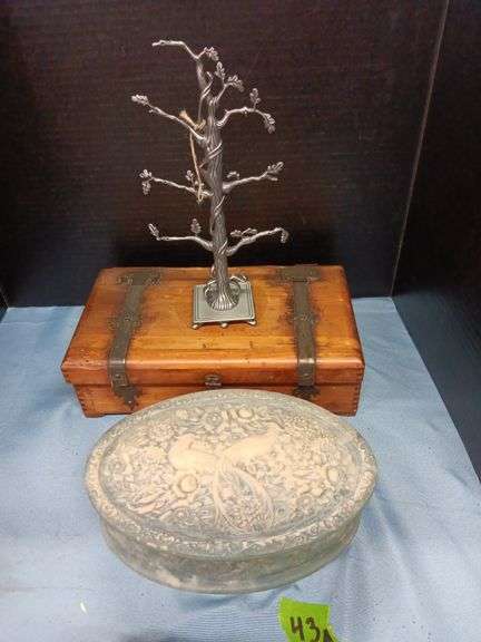 Resin Peacock Jewelry Box, Wood Jewelry Box, and Jewelry Hanger