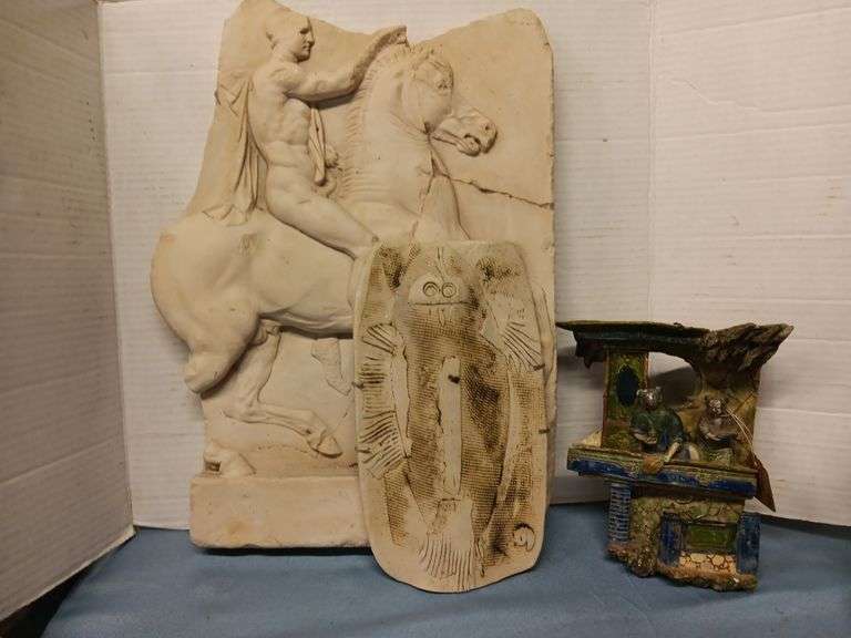 Figural Wall Hanging, Faux Fossil Wall Hanging, and Roman Style Art Wall Hanging