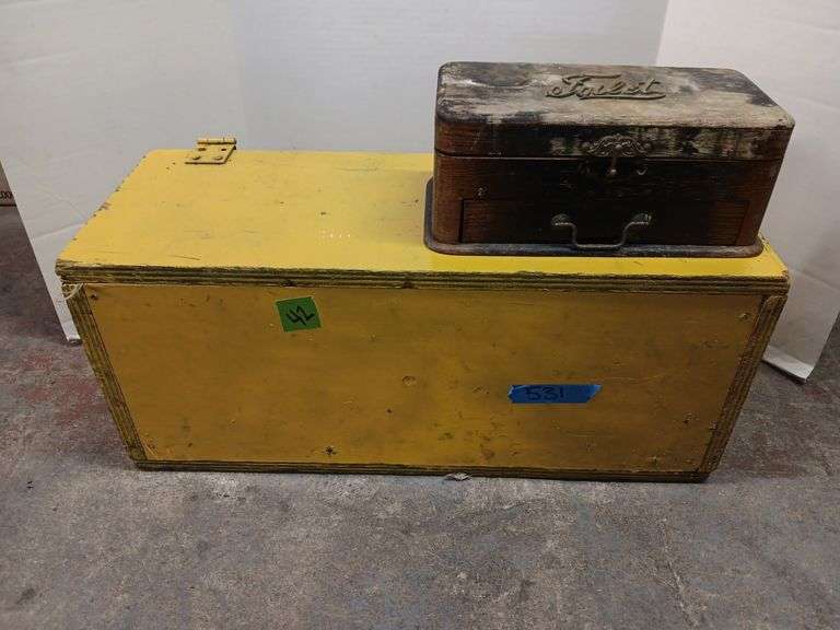 Recycled Yellow Storage Trunk and Lined "Toilet" Box