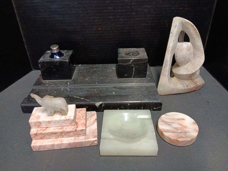 Marble Desk Set Keeper, Stone Figure, Marble Ashtray, and More