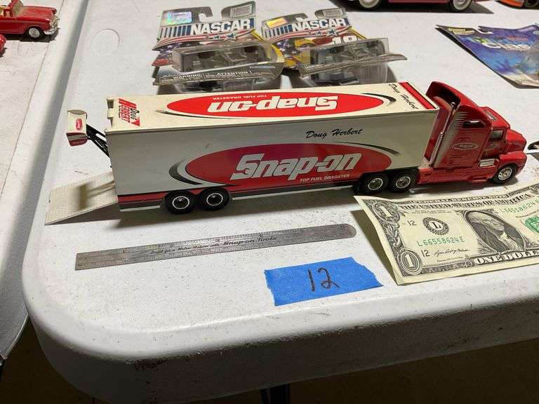 Snap-on semi with Dragster in back, 6” Ruler