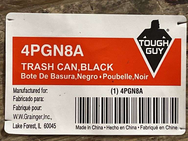 Tough Guy 10 Gal 12-1/4" W x 16-1/4" D Rectangular Black Wastebasket - 4PGN8