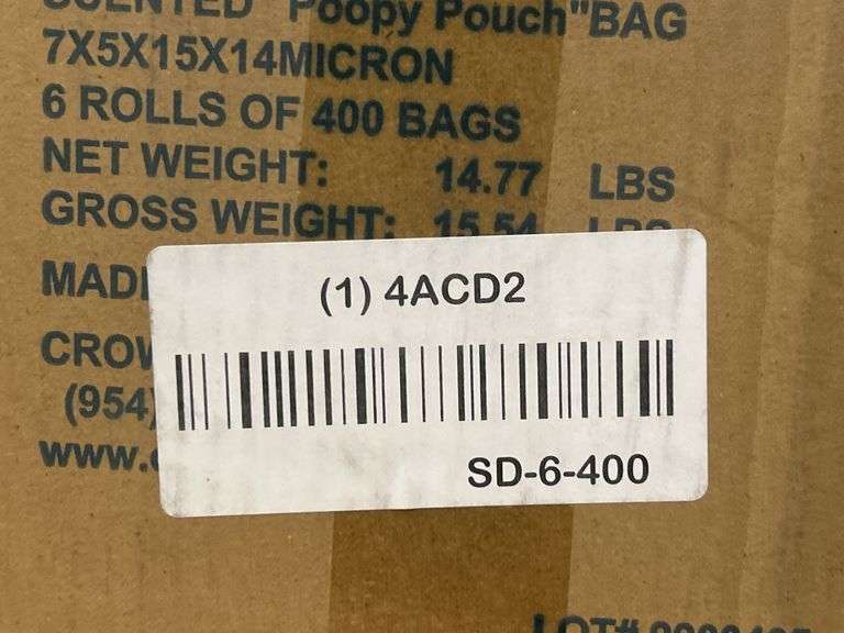 Poopy Pouch 3/4" gal Capacity x 5" Wd x 15" Ht Pet Waste Bags PK6 - SD-6-400 - MSRP $208.92