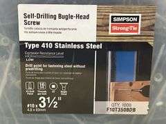 Simpson Strong-Tie #10 410SS Bugle Head Self-Drilling Screw PK1000 - F10T350BDB - MSRP $323.49