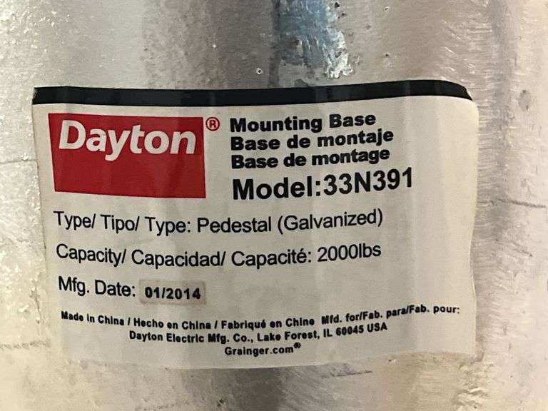 Dayton 2,000 lbs Load Capacity Welded Steel Pedestal Mounting Base - 33N391 - MSRP $753.24