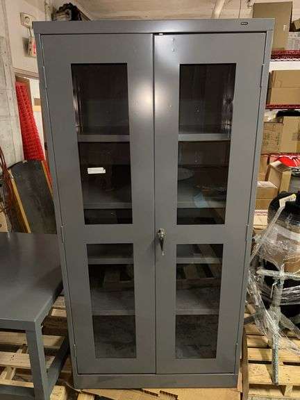 Tennsco 36" W x 72" H x 24" D Frame 4 Adj Shelves Swing Handle & Keyed Gray Storage Cabinet