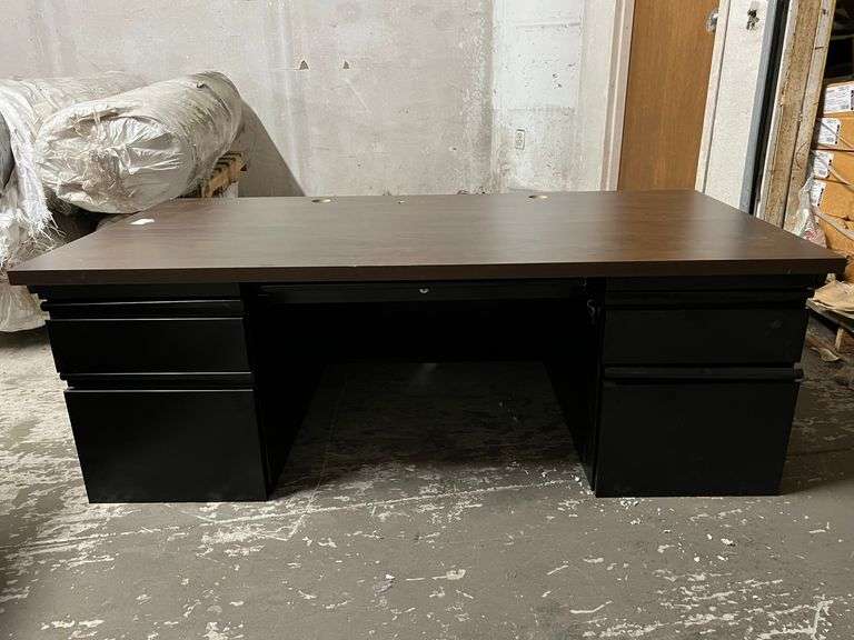 Hirsh Office Dimensions 30" x 60" Double Pedestal Desk, Black/Mahogany