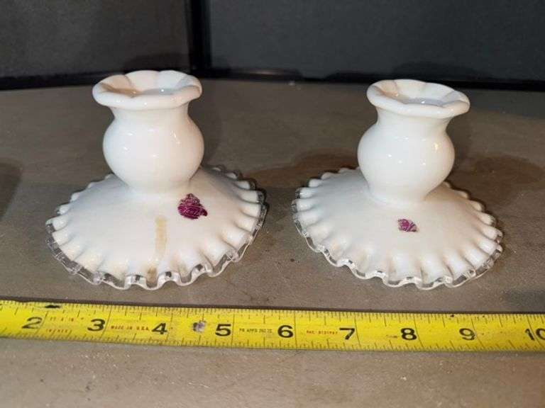 Fenton fluted silvercrest candle stick holders • Basement
