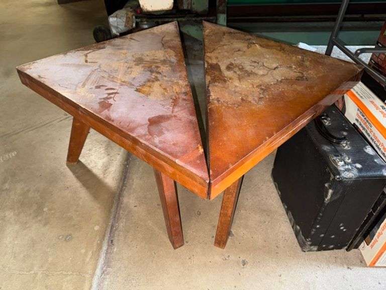 2 piece Triangle tables, handmade 1958 • 31x31 put together • Warehouse