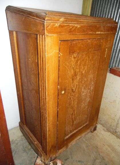 Cabinet: 24" x 19 1/2" x 45" Missing leg and has water damage