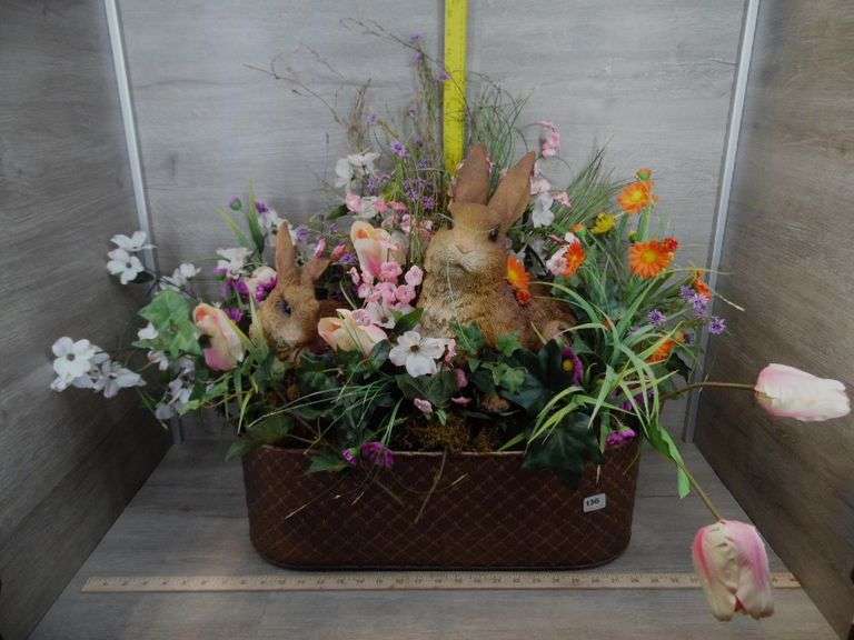 Rabbits In Faux Flowers Display - Dunker Auction