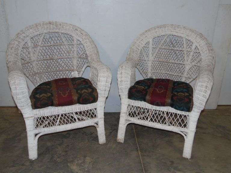 Two Wicker Chairs With Cushions - 30"x 30" x 36"