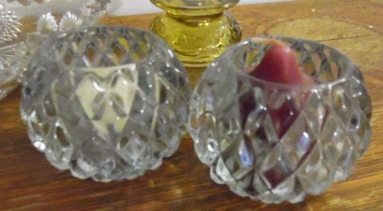 Vintage Swirl Glass Ash Trays, Candle Holders & Pickle Tray