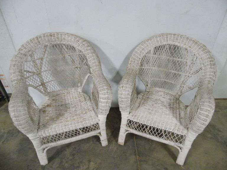 Two Wicker Chairs With Cushions - 30"x 30" x 36"