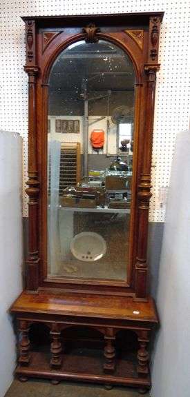 Victorian Walnut Hall Tree: 35" x 12" x 88 1/2"