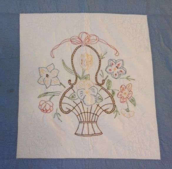 Quilt - Embroidered, Pieced & Quilted By Erna Meyer (Koch) C. 1920s - 64" x 86"