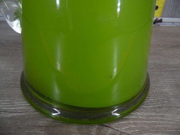 Green & White Blown Glass Pitcher