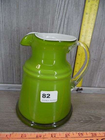 Green & White Blown Glass Pitcher
