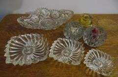 Vintage Swirl Glass Ash Trays, Candle Holders & Pickle Tray