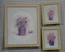 Three Framed Floral Pictures: Large: 22 1/2" x 18 1/2" Small: 11 1/2" x 9 1/2"