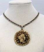 5-Necklaces: 1-Avon Bicentennial Coin Pennant, 2-Tapestry Lockets (1 Has Chain)