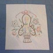 Quilt - Embroidered, Pieced & Quilted By Erna Meyer (Koch) C. 1920s - 64" x 86"