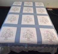 Quilt - Embroidered, Pieced & Quilted By Erna Meyer (Koch) C. 1920s - 64" x 86"