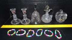 Candlestick Holders, Bell, Decanter, Beaded Bracelets