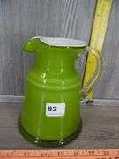 Green & White Blown Glass Pitcher