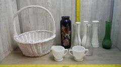 Basket, Bud Vases, Cream & Sugar