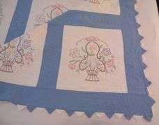 Quilt - Embroidered, Pieced & Quilted By Erna Meyer (Koch) C. 1920s - 64" x 86"