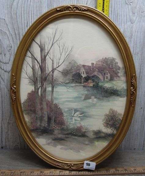 Vintage Homco Frank Massa Swan Wall Art In Oval Frame