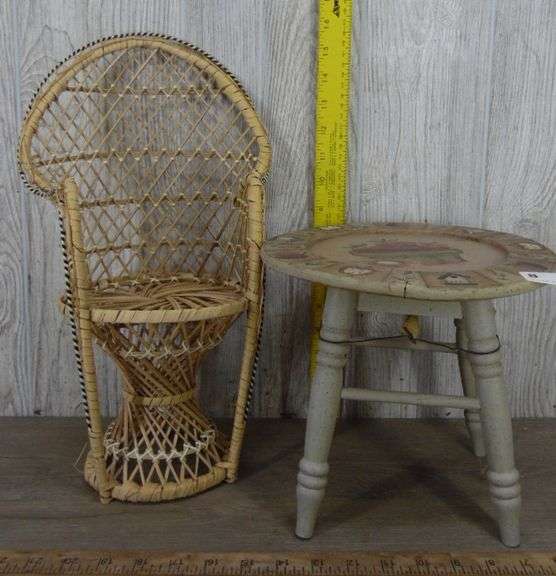 Wicker Peacock Doll Chair & Apple Stool