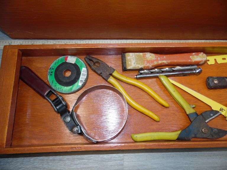 Wood Toolbox With Tools