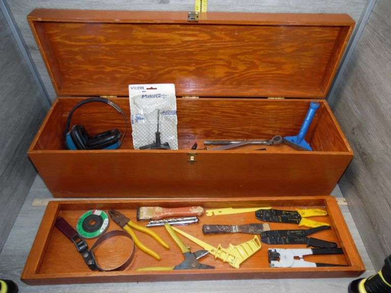 Wood Toolbox With Tools