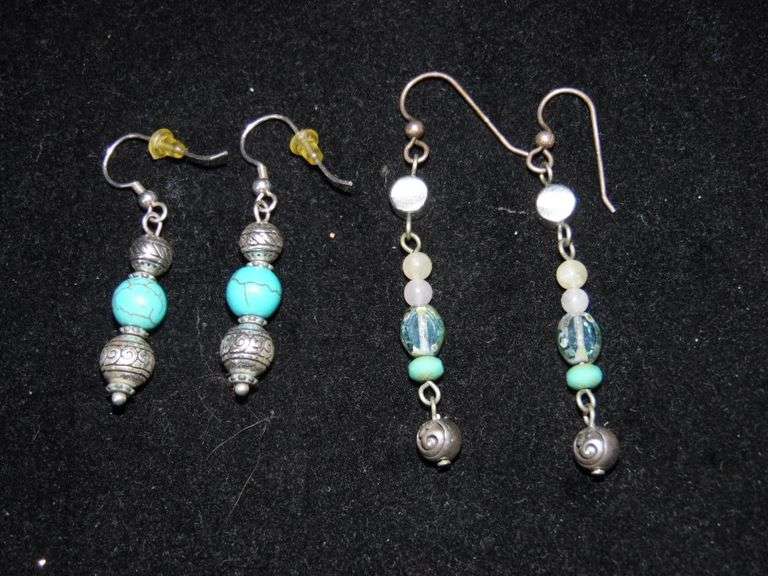 Four Pairs Of Native American Earrings & Turtle Brooch