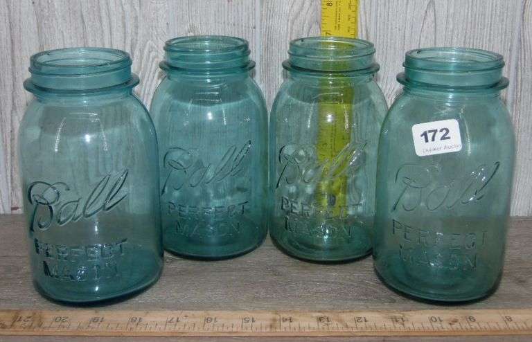 Four Blue Ball Canning Jars