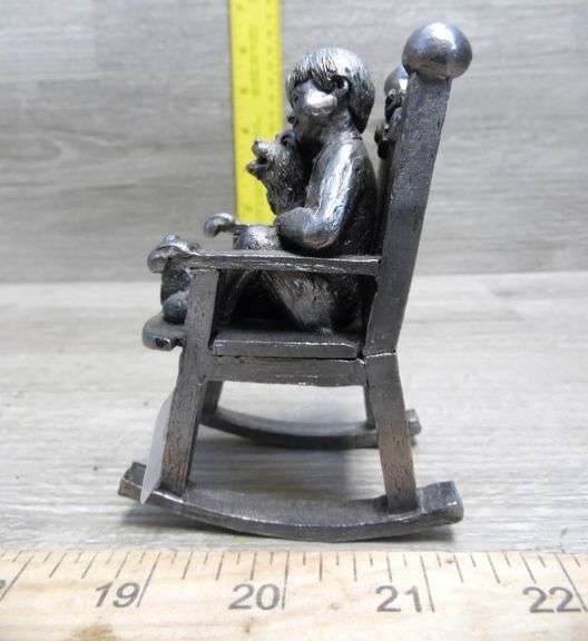 M. Ricker Pewter Figurine - Boy & Dog On Rocking Chair - 926/4217