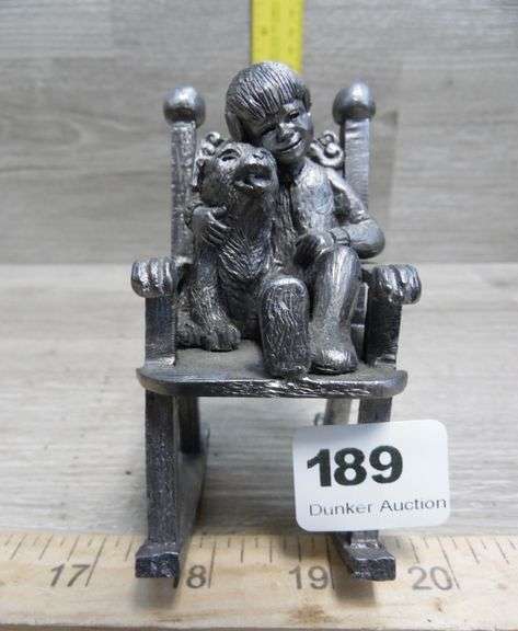 M. Ricker Pewter Figurine - Boy & Dog On Rocking Chair - 926/4217