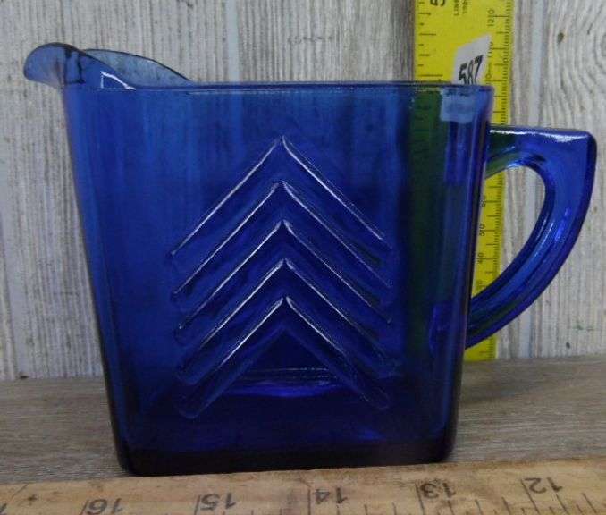 Hazel Atlas Colbalt Blue Creamer - Chevron Pattern