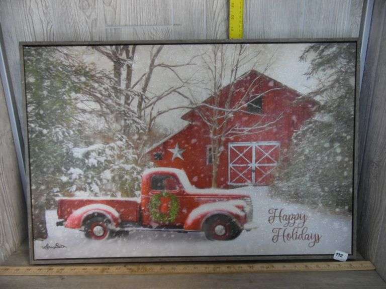 Happy Holidays Red Truck & Barn Wall Art