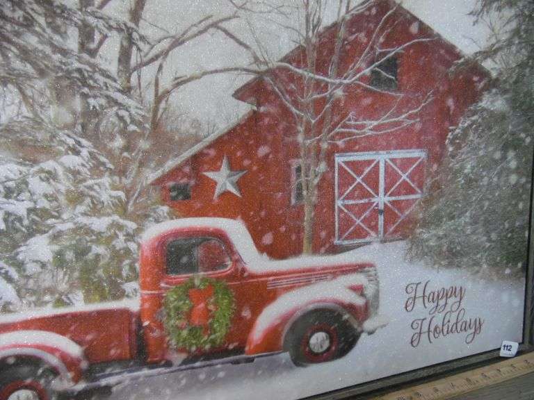 Happy Holidays Red Truck & Barn Wall Art