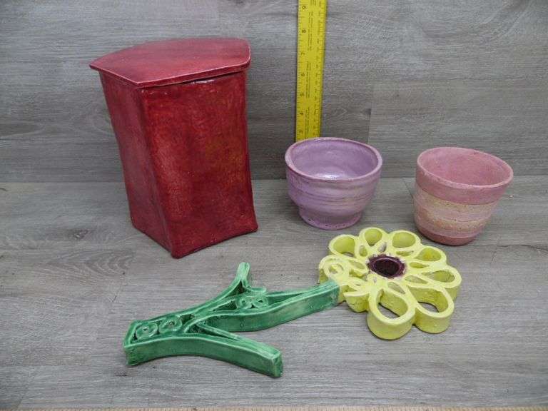 Clay Pots, Flower & Jar With Lid