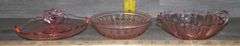 Pink Depression Glass Sugar Bowls, Tidbit Tray & Cat Lidded Dish