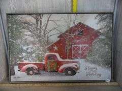 Happy Holidays Red Truck & Barn Wall Art