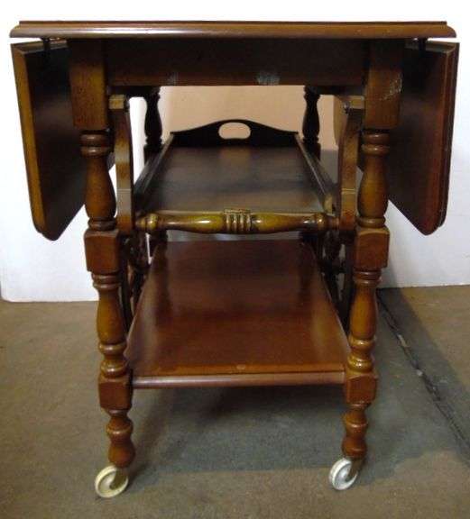 Wood Tea Cart Table - Tray Needs Repair - 39 1/2" x 28" x 28 1/2" - Extended